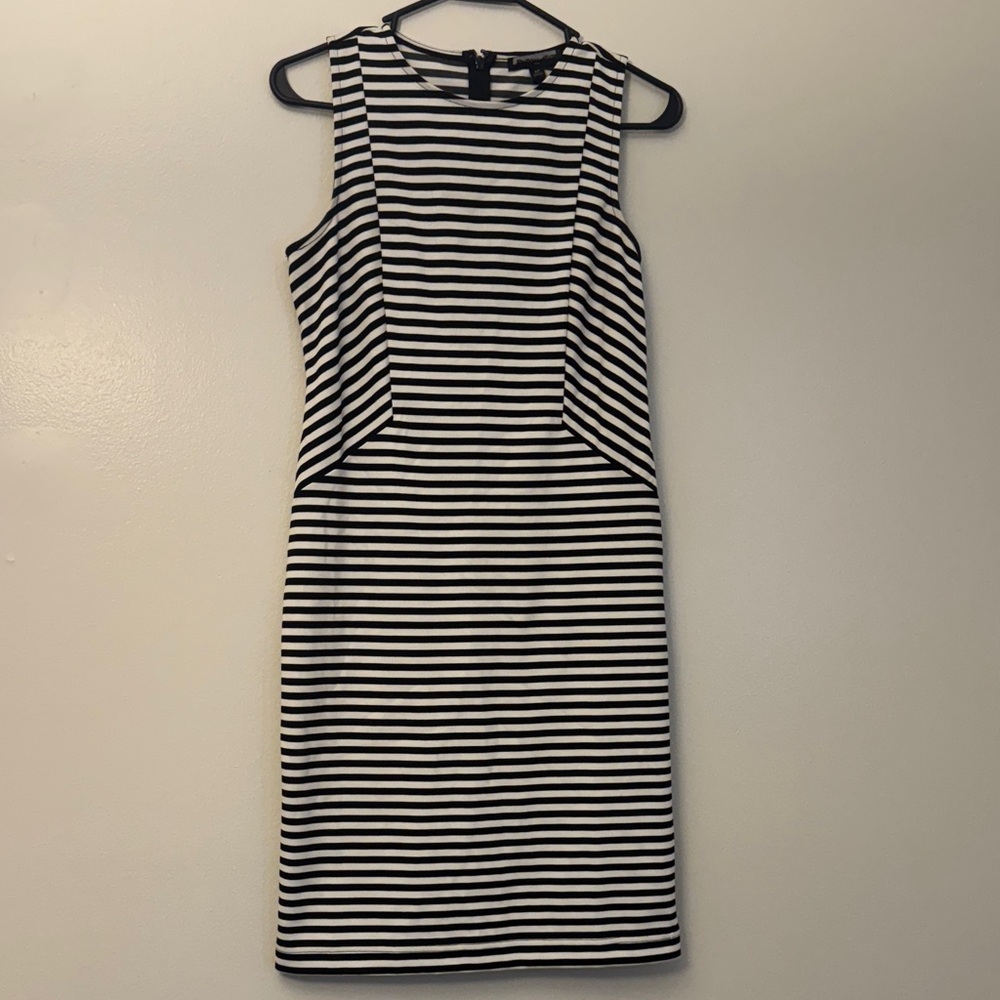 Banana Republic Black and White Striped Midi Sheath Dress